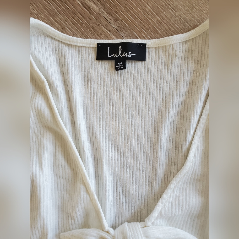 Lulus Poppi White Ribbed Tie-Front Long Sleeve Crop Top XS - Picture 8 of 11